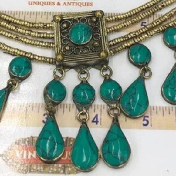 Vintage Style Boho Tribal Stone Choker Necklace, Afghan Choker Necklace - Picture 5 of 7